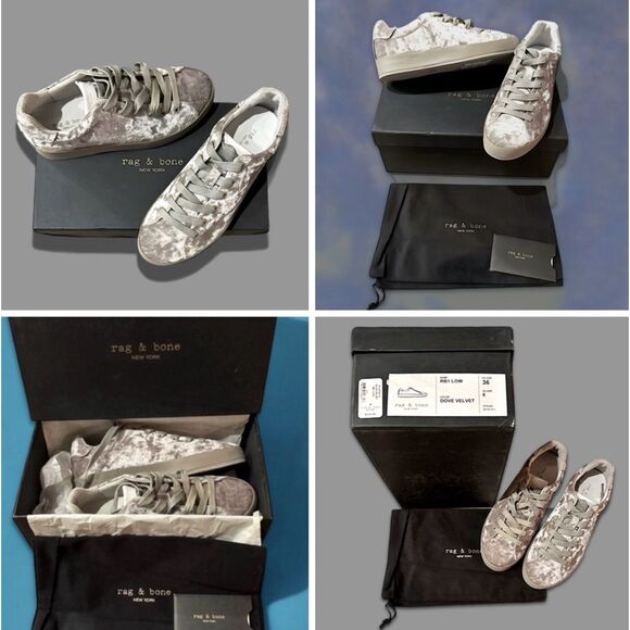 Rag & Bone Sneakers RB1 Low Top in Dove Crushed Velvet Silver Grey - Picture 16 of 17